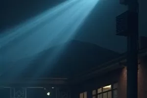 铁皮屋的黄昏电影封面，傍晚屋顶泛着橘光的铁皮房